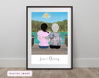 Adult Mother and Daughters portrait, digital illustration, mom, daughter and grandmother illustrations gift for grandmother, mother/daughter