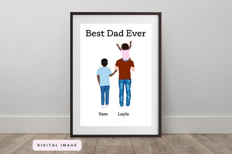single dad dad with children custom portrait Custom dad and kid DIGITAL portrait custom father/'s day illustration