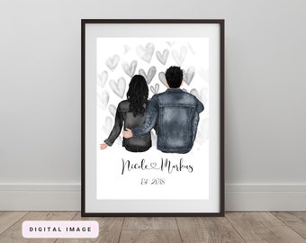 valentine gift for girlfriend, gift for boyfriend, couple illustration, digital custom illustration, engagement gift, anniversary gift