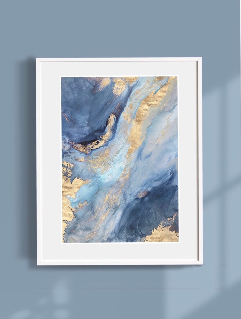 Blue Gold Marble Wall Artabstract Wall Arthome Decormarble Etsy