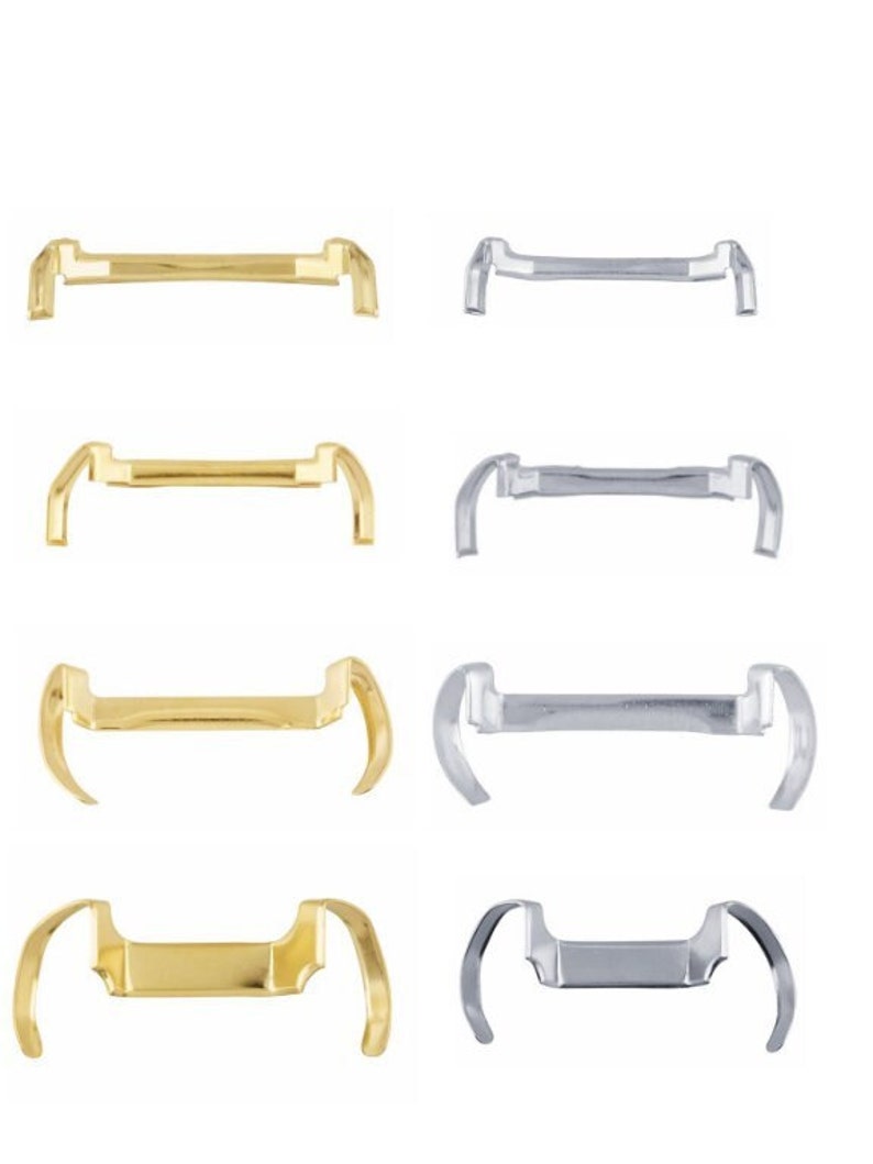 May include: Four pairs of orthodontic bands, two pairs are gold and two pairs are silver. The bands are designed to hold teeth in place during orthodontic treatment.