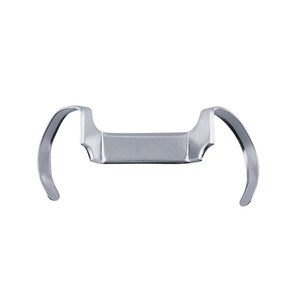 May include: A silver orthodontic separator with two loops on either side. The separator is designed to create space between teeth.