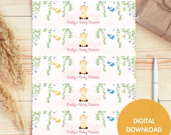 Giraffe Water Bottle Label, CUSTOM Giraffe Birthday Bottle Label, Floral Drink Label, Editable Water Bottle Label, Party Favors, Dust Pink