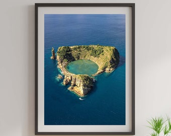 The Azores - Volcanic island - Ilhéu de Vila Franca do Campo - Aerial View - Volcano - Ocean - Coast - Portugal - Wall Art - Home Decor