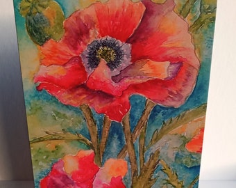 Poppy notecard with envelope from my original watercolour artwork