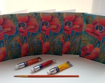 Set of Poppy notecards with envelopes from my original watercolour artwork