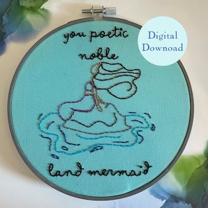 Poetic Noble Land Mermaid: Embroidery Pattern Digital Download PDF, Leslie Knope Parks and Recreation