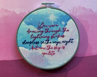 But Now the Sky is Opalite: Made to Order Embroidery Hoop Art, TS, Dancing Lightning Strikes, Onxy Night
