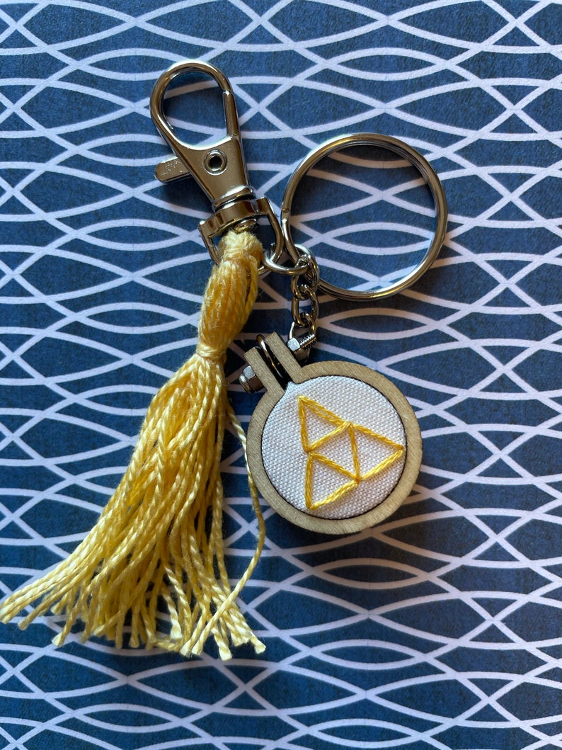 Legend of Zelda Triforce Mini Embroidery Hoop Keychain Bag Charm
