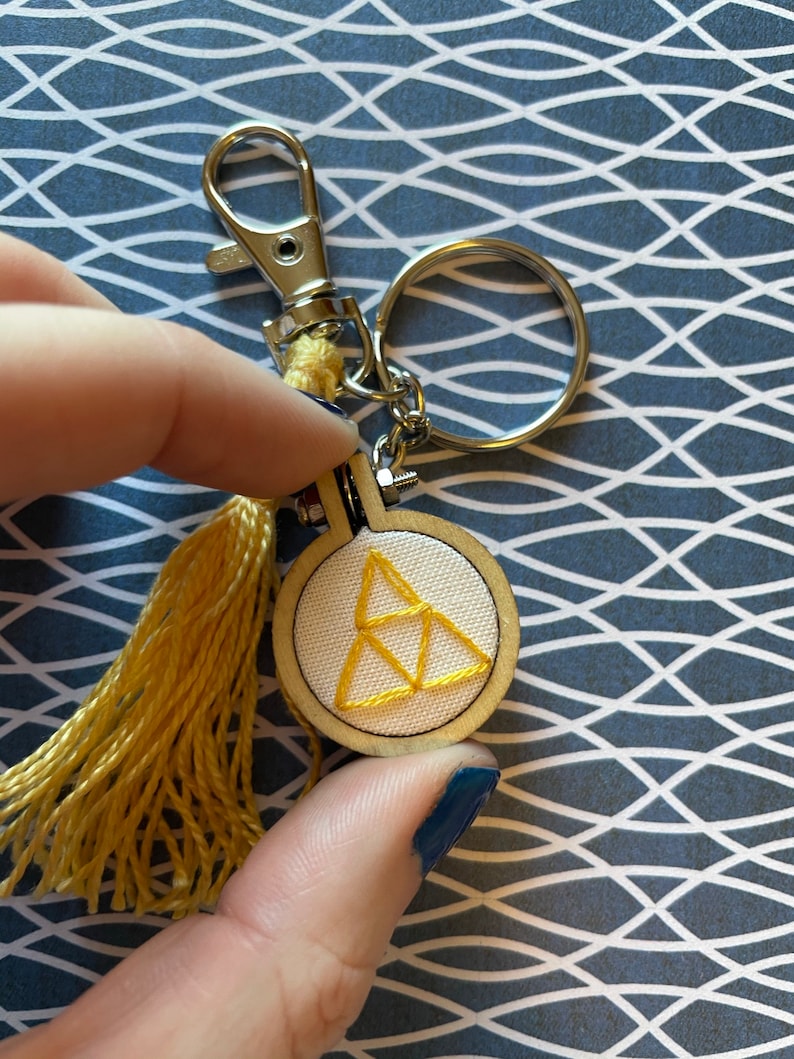 Legend of Zelda Triforce Mini Embroidery Hoop Keychain Bag Charm