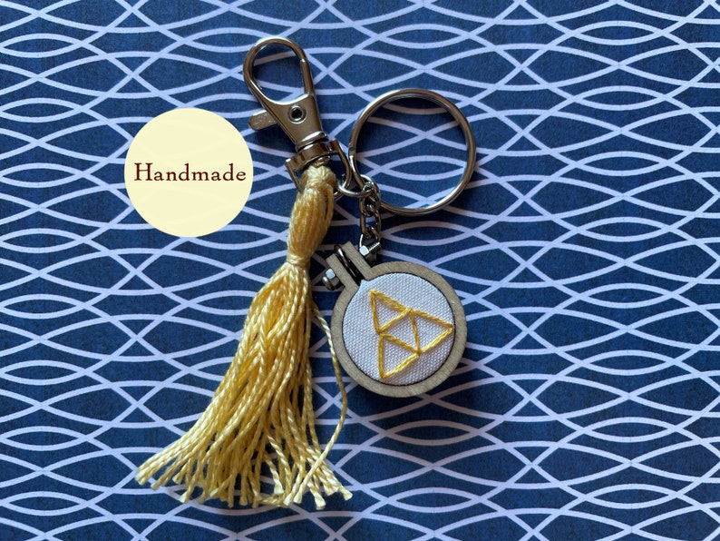 Legend of Zelda Triforce Mini Embroidery Hoop Keychain Bag Charm