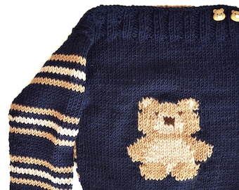 Hand Knitted Boy or Girl Teddy Bear Sweater Handmade from 100% Merino Wool