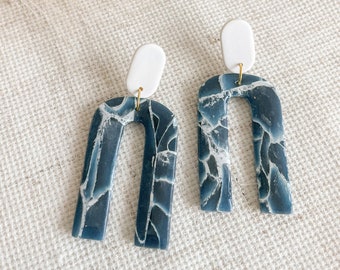 Blue and White Marble Clay Earrings - Polymer Clay Earrings - Lightweight Earrings - Hand Painted - Handmade Jewelry - Nickel Free - Stone