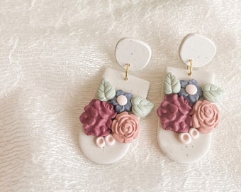 Floral Clay Earrings - Polymer Clay Earrings - Lightweight Earrings - Handmade Jewelry - Unique Accessories - Nickel Free - Clay Designs