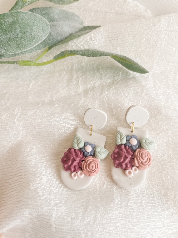 Floral Clay Earrings Polymer Clay Earrings Lightweight Earrings Handmade Jewelry Unique Accessories Nickel Free Clay Designs Etsy