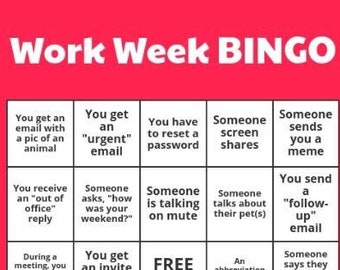 Spielen Sie Virtuelles BINGO während Ihrer Arbeitswoche! 30 einzigartige Karten. Steigern Sie das Team Engagement und haben Sie etwas Spaß!