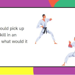 K&ouml;nnte beinhalten: Zwei Personen in wei&szlig;en Karate-Anz&uuml;gen &uuml;ben Kampfkunst-Posen. Der Text lautet: "Wenn du in einem Moment eine neue F&auml;higkeit erlernen k&ouml;nntest, welche w&auml;re es?"