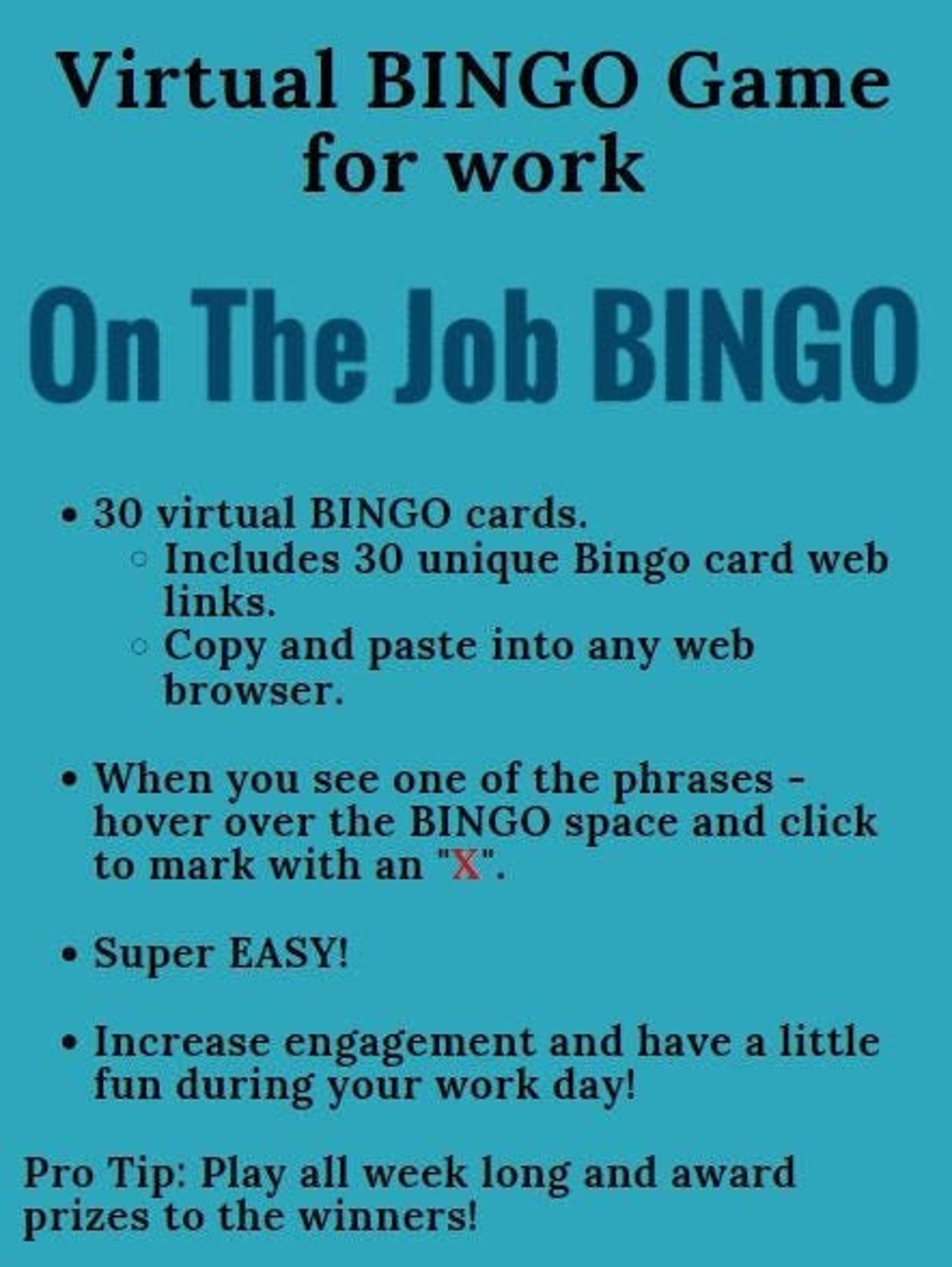 Virtual BINGO on the Job Edition. 30 Virtual Etsy