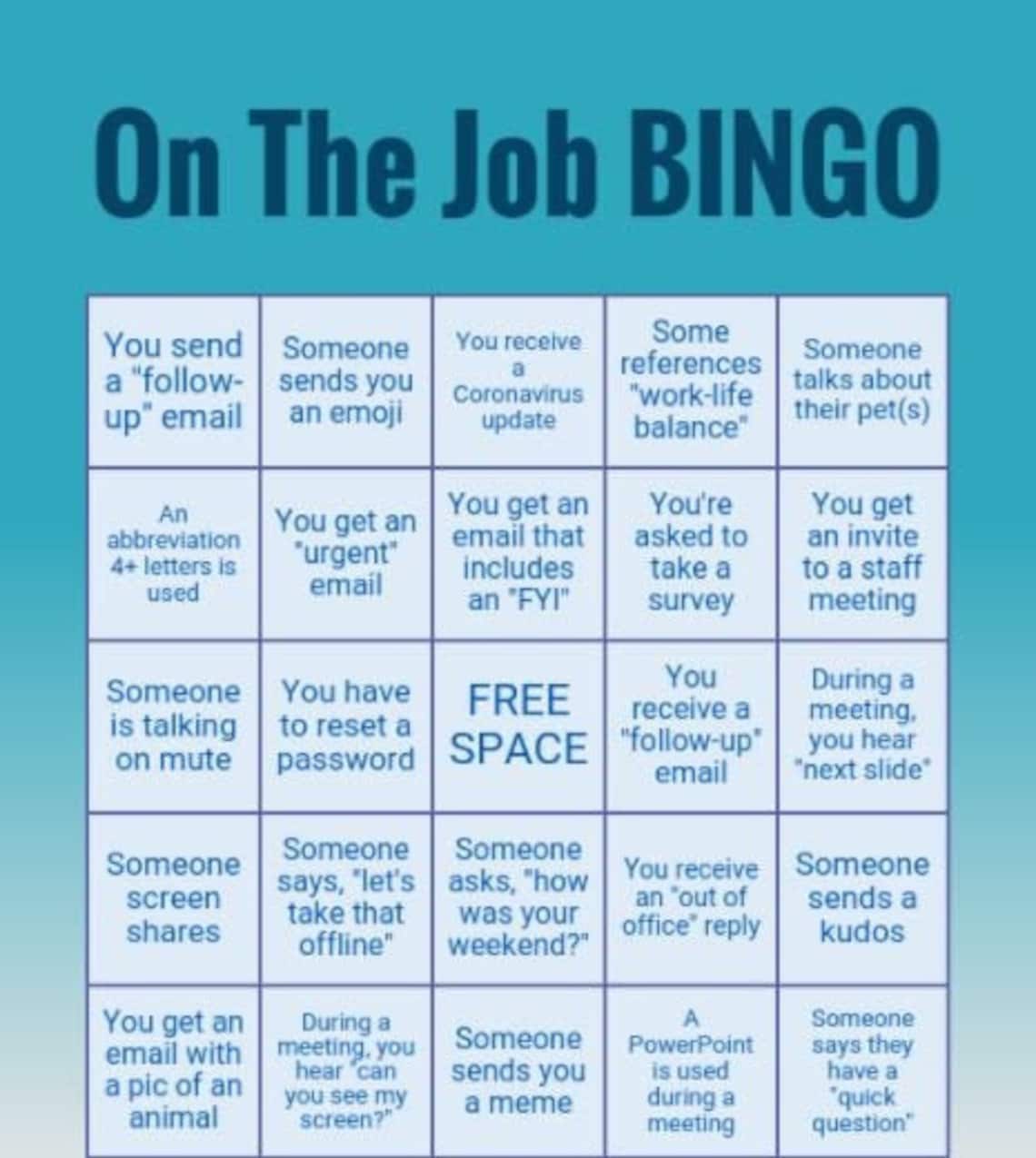 Virtual BINGO on the Job Edition. 30 Virtual Etsy