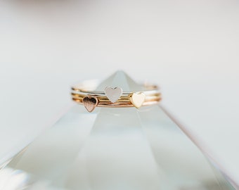 Heart dangle charm ring 14k gold women daughter chic dainty ring 14k Gold filled adjustable ring heart dangle charm ring