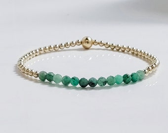 Faceted Emerald bracelet, May birthday bracelet, 14k Gold filled, Sterling Silver, natural gemstones, gift for her, gift for May birthday