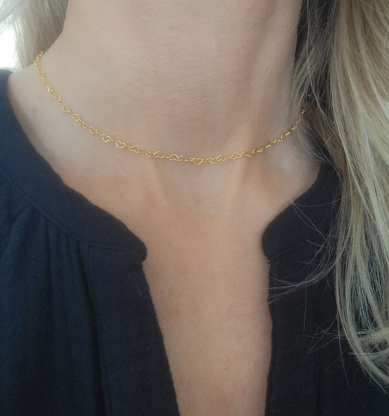 Gold Heart Link Choker, Rose Gold Heart Choker, Silver Heart Choker, Everyday necklace, Dainty Necklace, Layering Necklace, Gift for her image 2