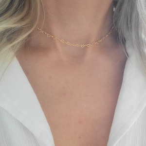 Gold Heart Link Choker, Rose Gold Heart Choker, Silver Heart Choker, Everyday necklace, Dainty Necklace, Layering Necklace, Gift for her image 1