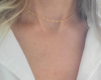 Gold Heart Link Choker, Rose Gold Heart Choker, Silver Heart Choker, Everyday necklace, Dainty Necklace, Layering Necklace, Gift for her