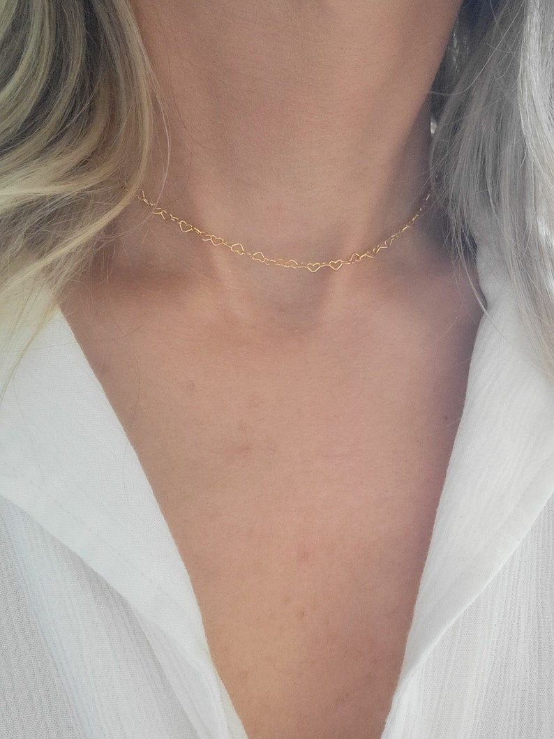 Gold Heart Link Choker, Rose Gold Heart Choker, Silver Heart Choker, Everyday necklace, Dainty Necklace, Layering Necklace, Gift for her image 1