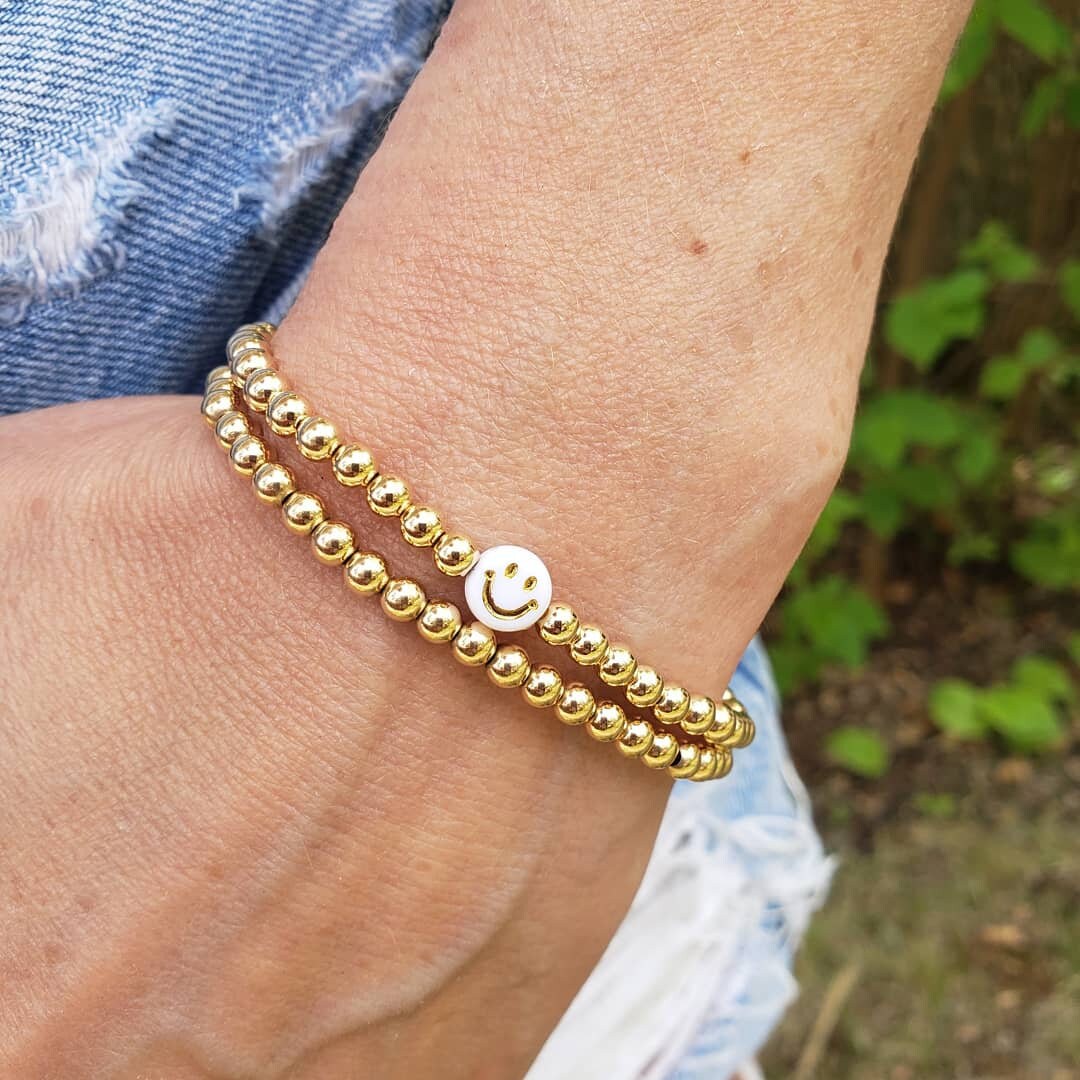 Gold bead smiley face bracelet/choose happy bracelet/ gold Etsy