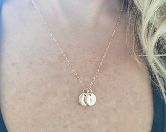 Initial Disc necklace, Gold filled, sterling silver, Pixie Disc, HAND STAMPED Disc, Personalized, Minimalist, Dainty Gift for Mothers day