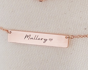 14K Rose Gold Filled Bar Necklace • Engraved Name Necklace • Personalized • Gift for mom daughter sister wife friend bridesmaid flowergirl
