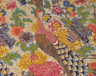 Chrysanthemum Peacock Hand Drawn Indonesian Batik Tulis Fabric Peranakan Hokokai Sarong Java Balinese Oriental Tapestry Wax Resist Artwork