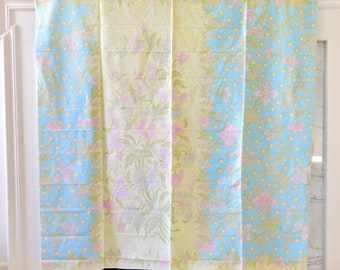 Indonesian Batik fabric Floral Baby Blue Pink Yellow Spring Pastel. Traditional Javanese Balinese Peranakan Sarong Beach Cover Up Ethnic