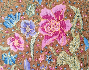 1940's Demakan Cattleya Orchids Chrysanthemum Indonesian Vintage Batik Peranakan Javanese Dutch  Oriental Tapestry Textile Collector's Item