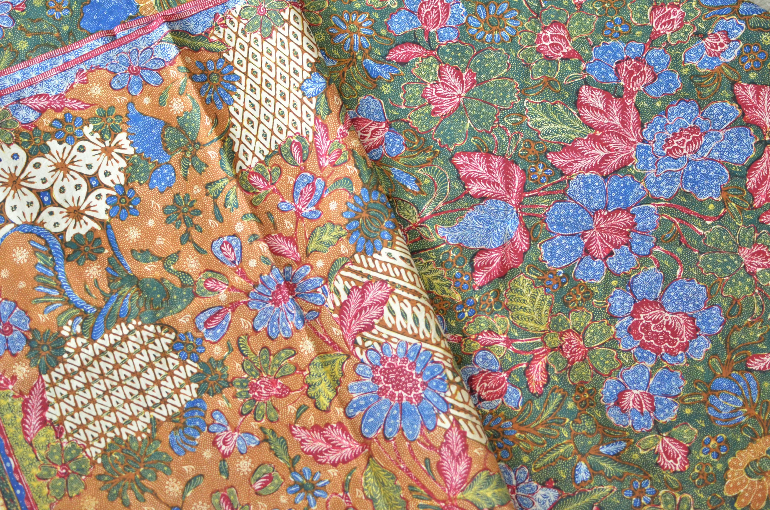 Vintage Batik Tulis Adik Baji Fish Tropical Birds Hand drawn Indonesian Antique Peranakan Java Wax Resist Collector's Item Sarong Bali 1950