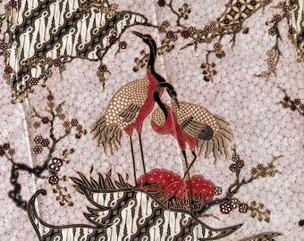 Indonesian Batik Fabric Crane Bird Parang Traditional Javanese Balinese Oriental Sarong Pareo Ethnic Tapestry. Unisex Men Pencak Silat