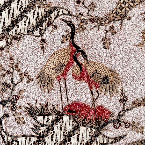 Indonesian Batik Fabric Crane Bird Parang Traditional Javanese Balinese Oriental Sarong Pareo Ethnic Tapestry. Unisex Men Pencak Silat