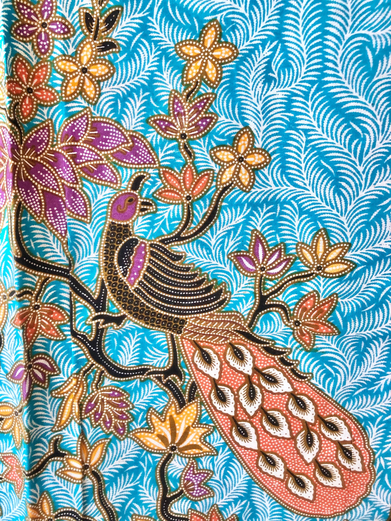 Batik fabric Peacock Bird Butterfly Floral Teal blue purple Etsy