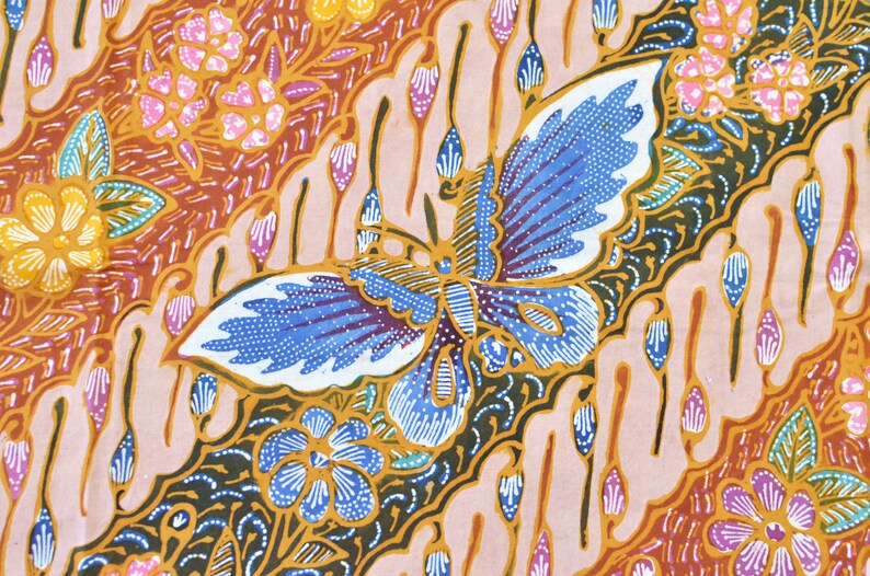 Hokokai Authentic Hand Drawn Indonesian Batik Tulis Fabric Peacock Butterfly Sarong Peranakan Javanese Balinese Oriental Tapestry