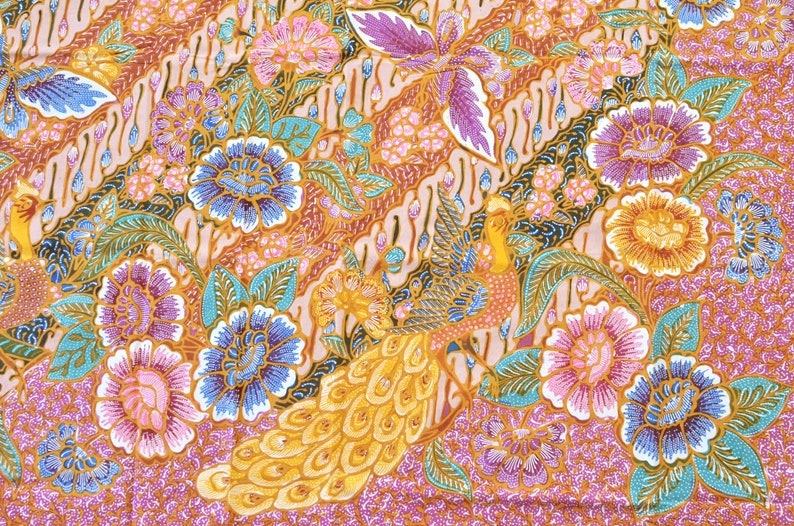 Hokokai Authentic Hand Drawn Indonesian Batik Tulis Fabric Peacock Butterfly Sarong Peranakan Javanese Balinese Oriental Tapestry