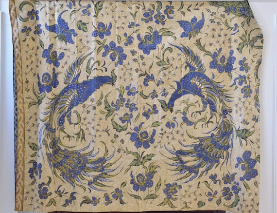 1960 Tjoa Siang Gwan Dancing Phoenix Orchid Indonesia Vintage Batik Tulis Hand Drawn Peranakan Tiga Negeri Antique Oriental Tapestry Textile