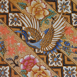 Cranes Peonies Hand Drawn Indonesian Batik Tulis Fabric Peranakan Hokokai Sarong Java Balinese Oriental Tapestry Wax Resist Artwork Pareo