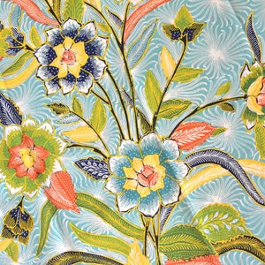 Aquamarine Hand Drawn Indonesian Batik Butterfly Garden Tropical Sarong Peranakan Javanese Balinese Batik Tulis Oriental Tapestry