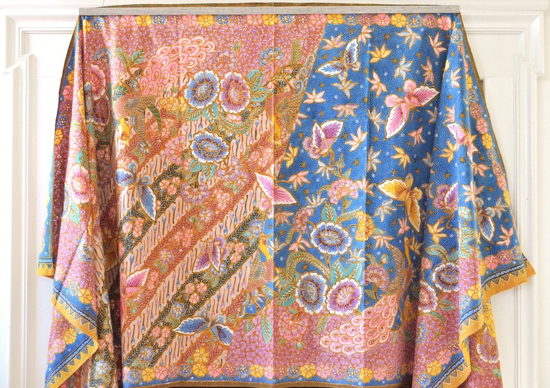 Hokokai Authentic Hand Drawn Indonesian Batik Tulis Fabric Peacock Butterfly Sarong Peranakan Javanese Balinese Oriental Tapestry