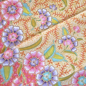 Red Floral Indonesian Batik Fabric Javanese Tropical Balinese Peranakan Sarong Oriental Tapestry Pink Pastel Beach Cover Up Beach Wrap Pareo