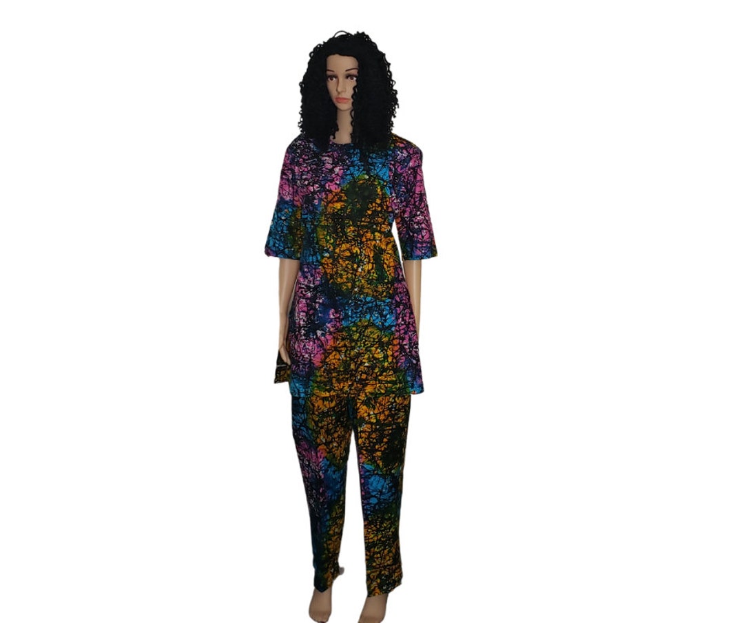 The Effia Yellow and Purple Print two-piece Ankara or Pagne Africaine set main image 1