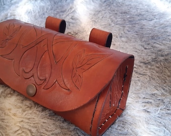 Hand carved leather belt pouch
