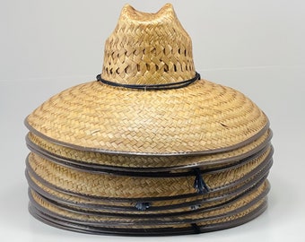 10 Large Size Straw Hats, 10.99ea. Overall size 19.5 x 17.5 in. Brim sz 6 in. Inside circumference 23-23.5 in. Brown color, adjustable strap