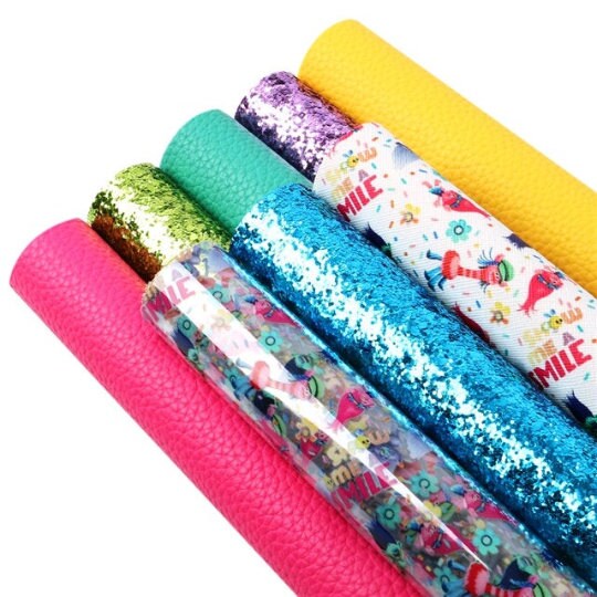 Trolls Themed Printed Faux Leather Vinyl Sheets Glitter Set R230